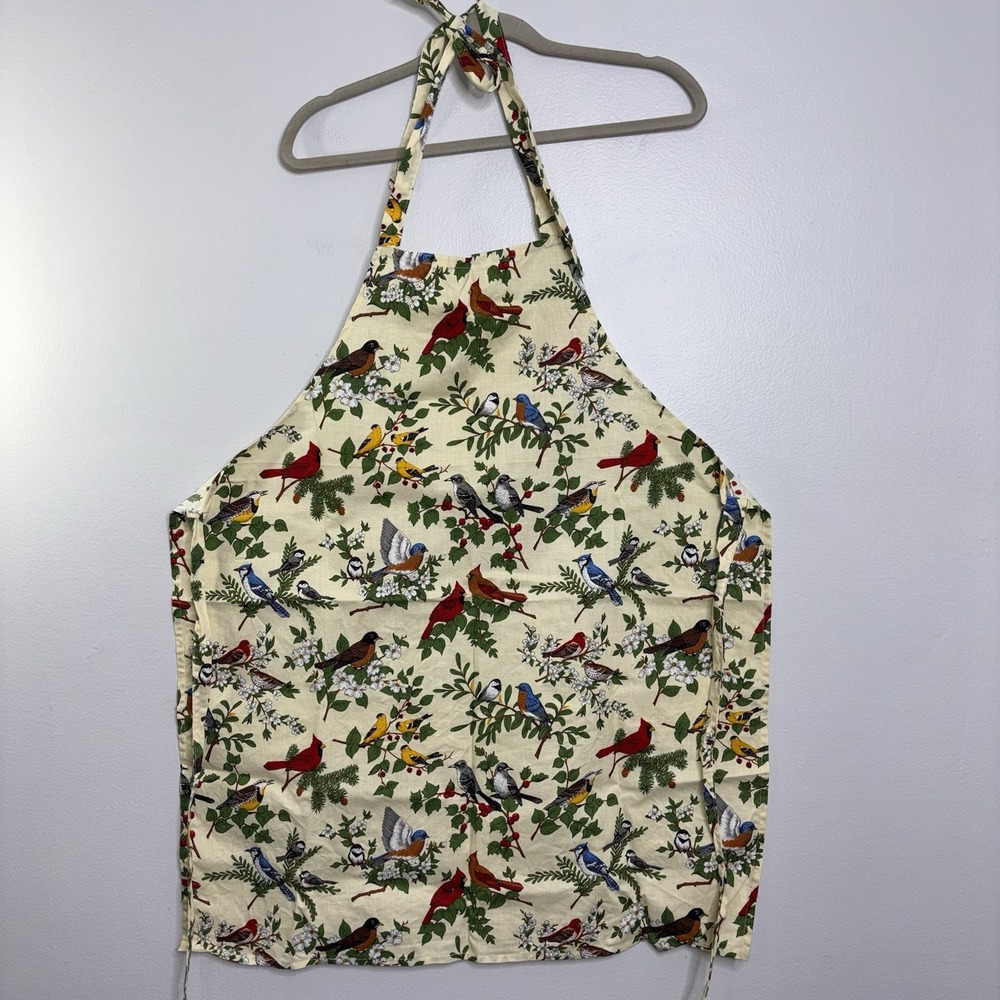 Garden Birds Apron Repeating Pattern Colorful Backyard Birds Berries, Flowers
